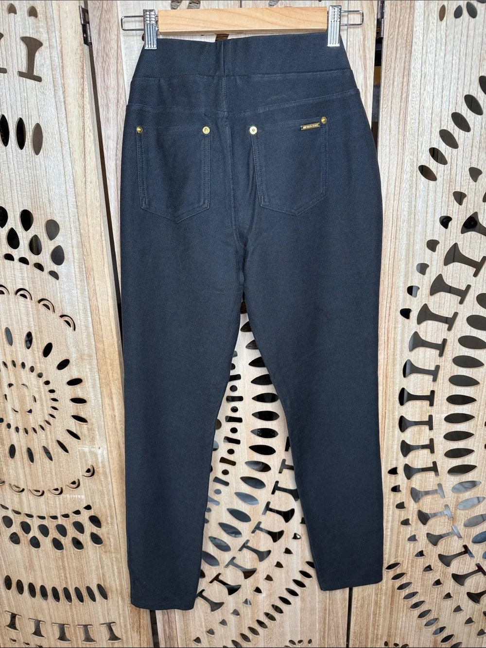 Michael Kors Black Pull-On Pants with Gold Rivet Accents
